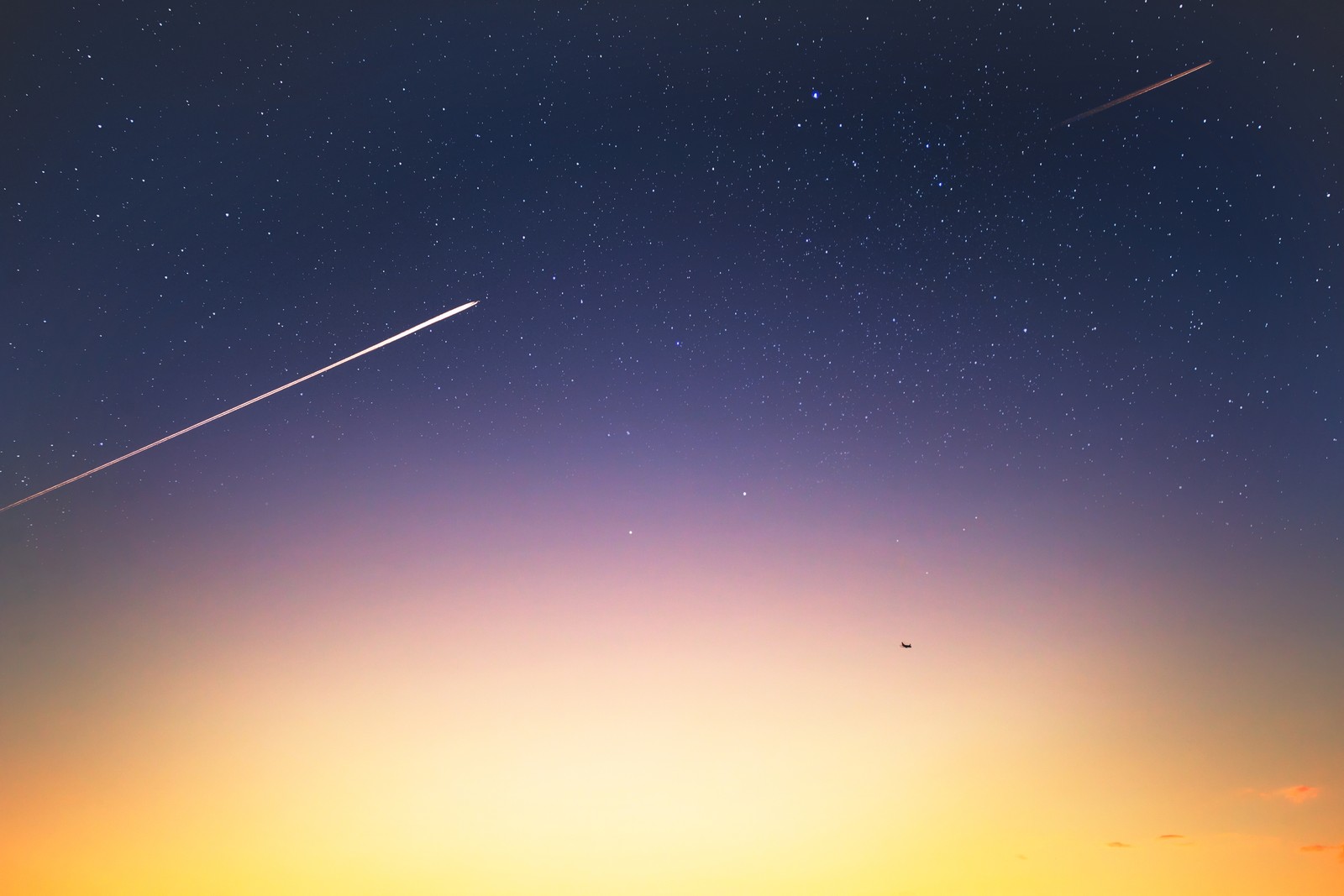 starry sky, sunlight, sunset, meteorite fall, 5k wallpaper