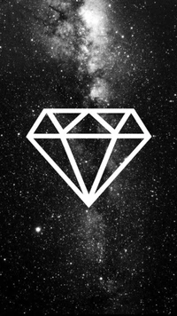 Icon de diamante blanco contra una galaxia de estrellas