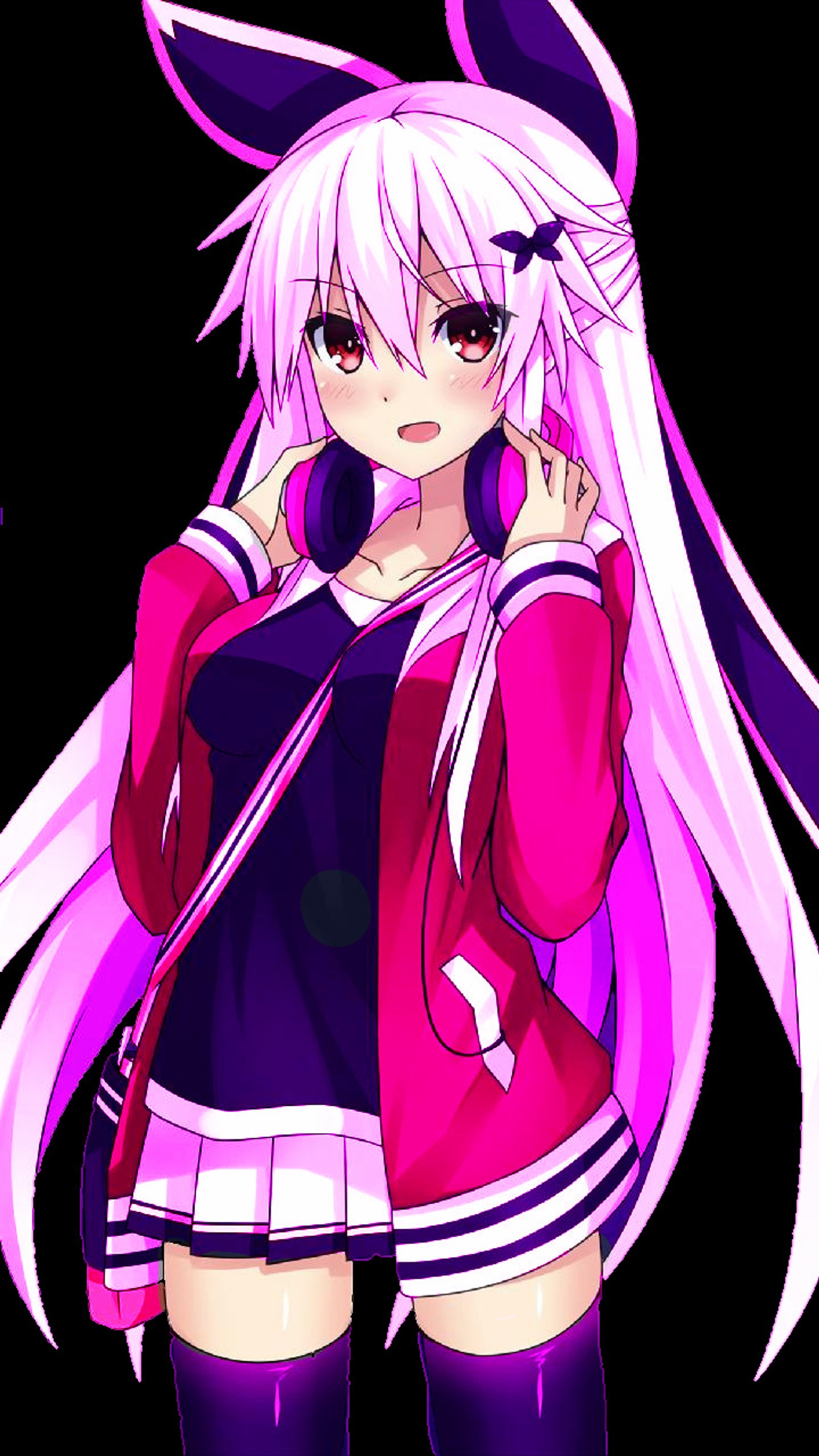 Chica de anime con cabello largo rosa y una chaqueta rosa (arte, niña)