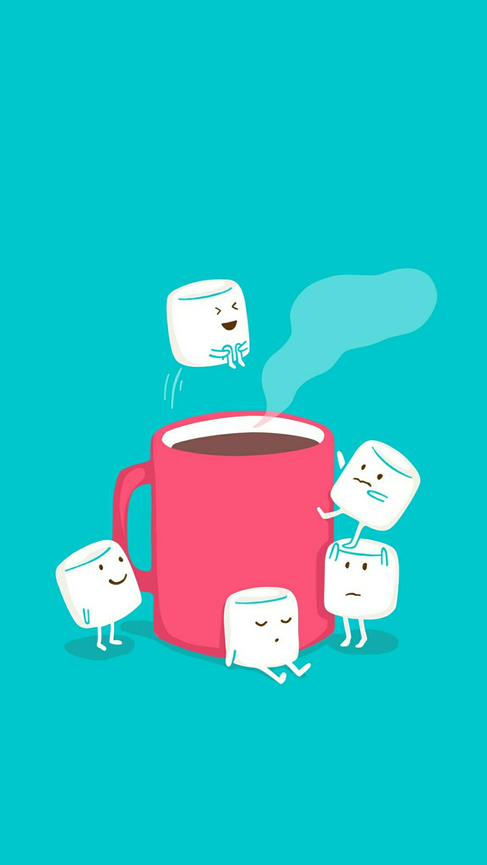 There are three marshmallows that are sitting in a cup (1080, ac, best, coffee, funny)