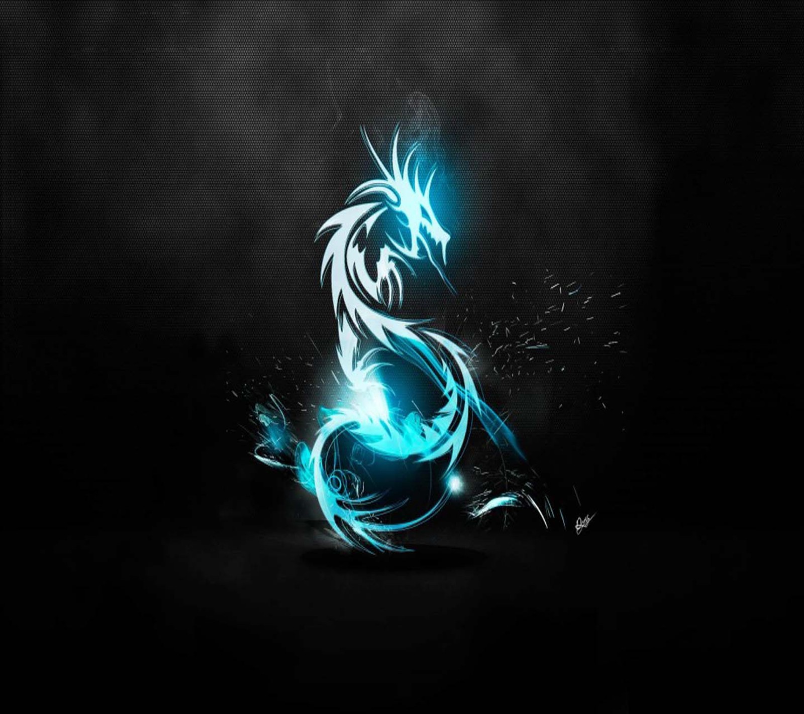 A blue dragon with glowing wings on a black background (dragon, wallpaper)