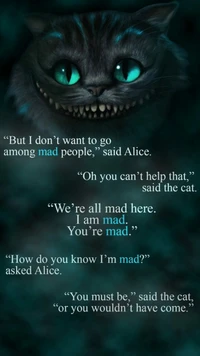 alice au pays des merveilles, chat, sourire, we are all mad here