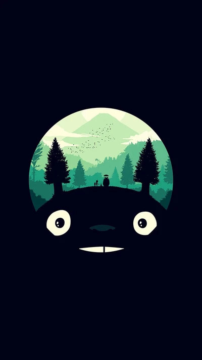 Totoro en un paisaje forestal onírico