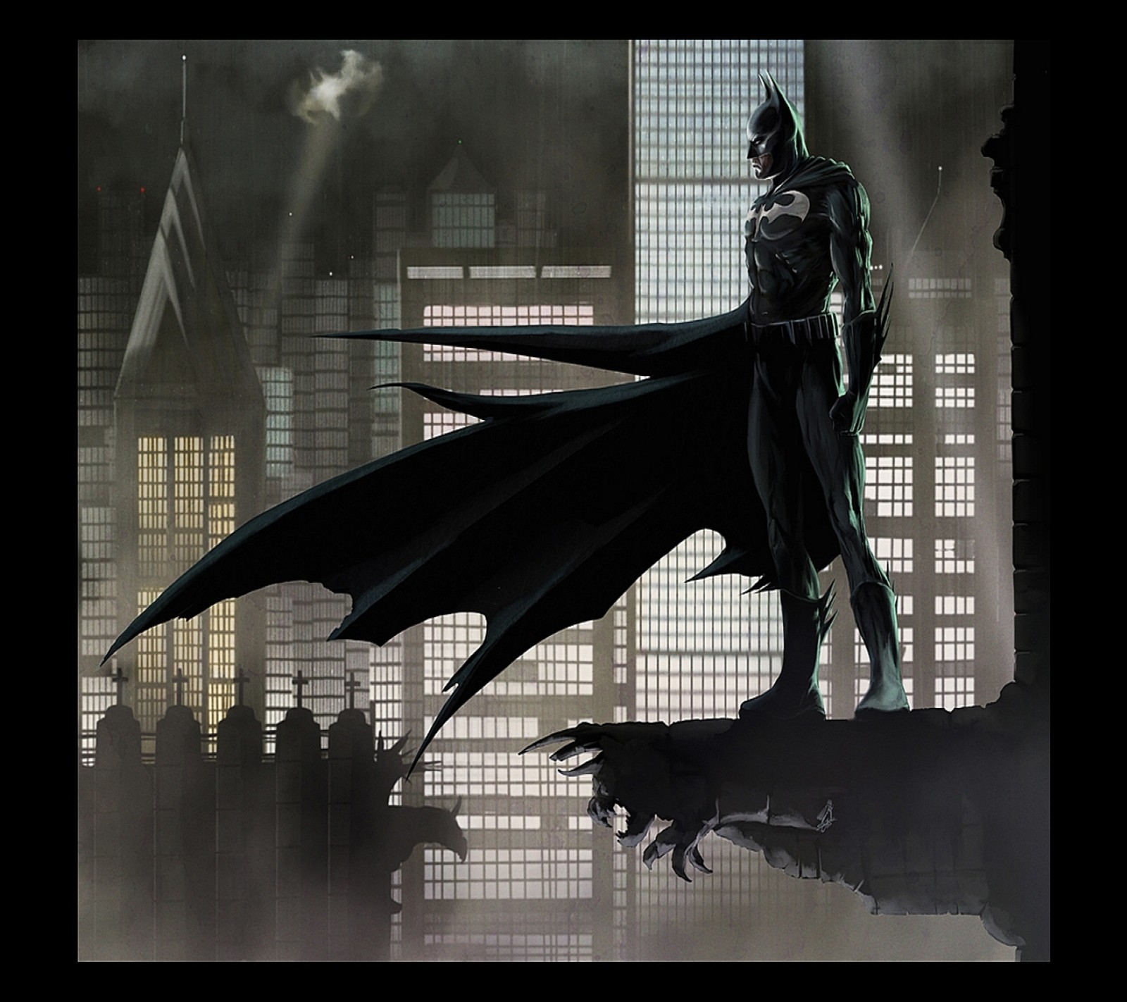 Batman se tenant sur un ledge devant le paysage urbain (batman, cartoon, jeu, héros, film)