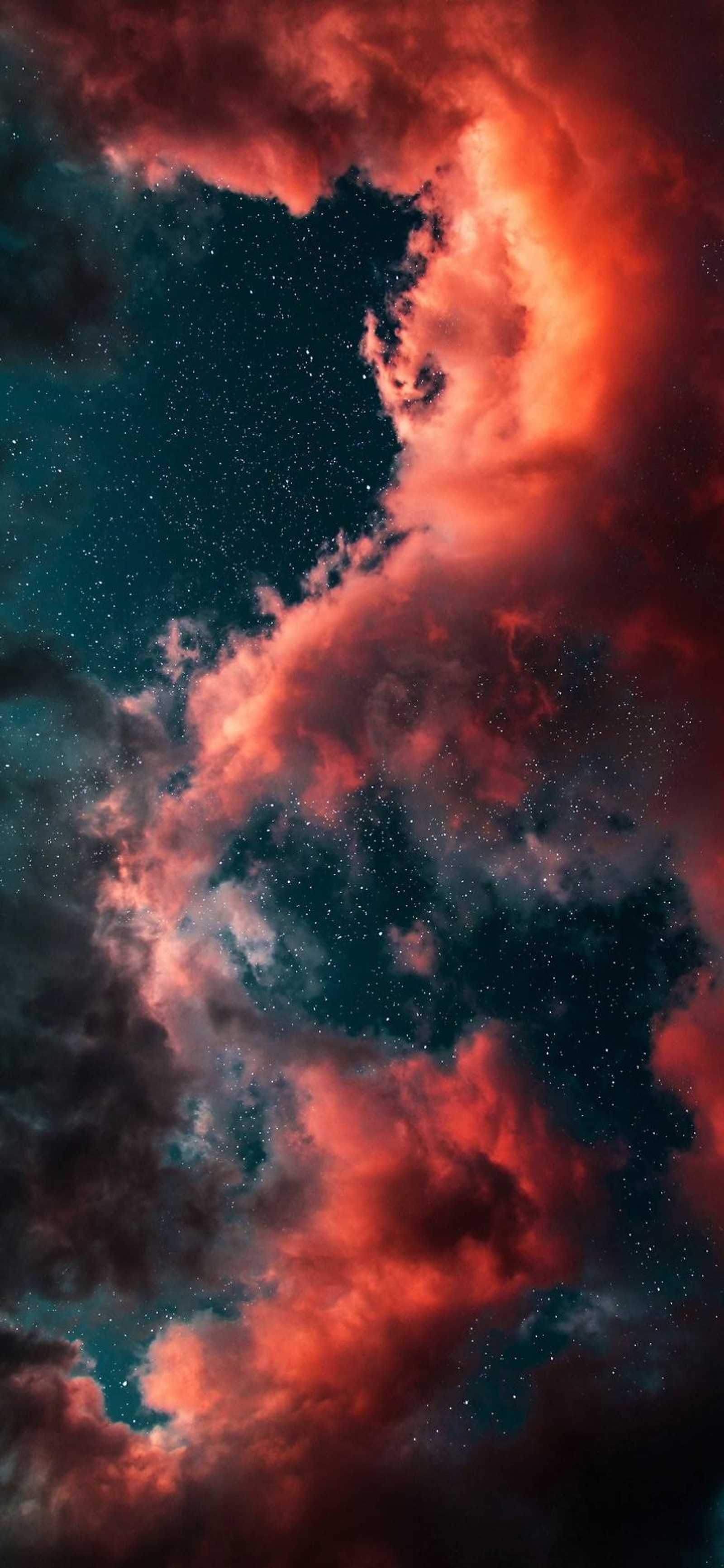 A red and blue sky with clouds and stars in the background (cloud, magic, red, sky, space)