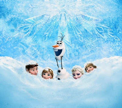 Olaf e amigos em um país de inverno