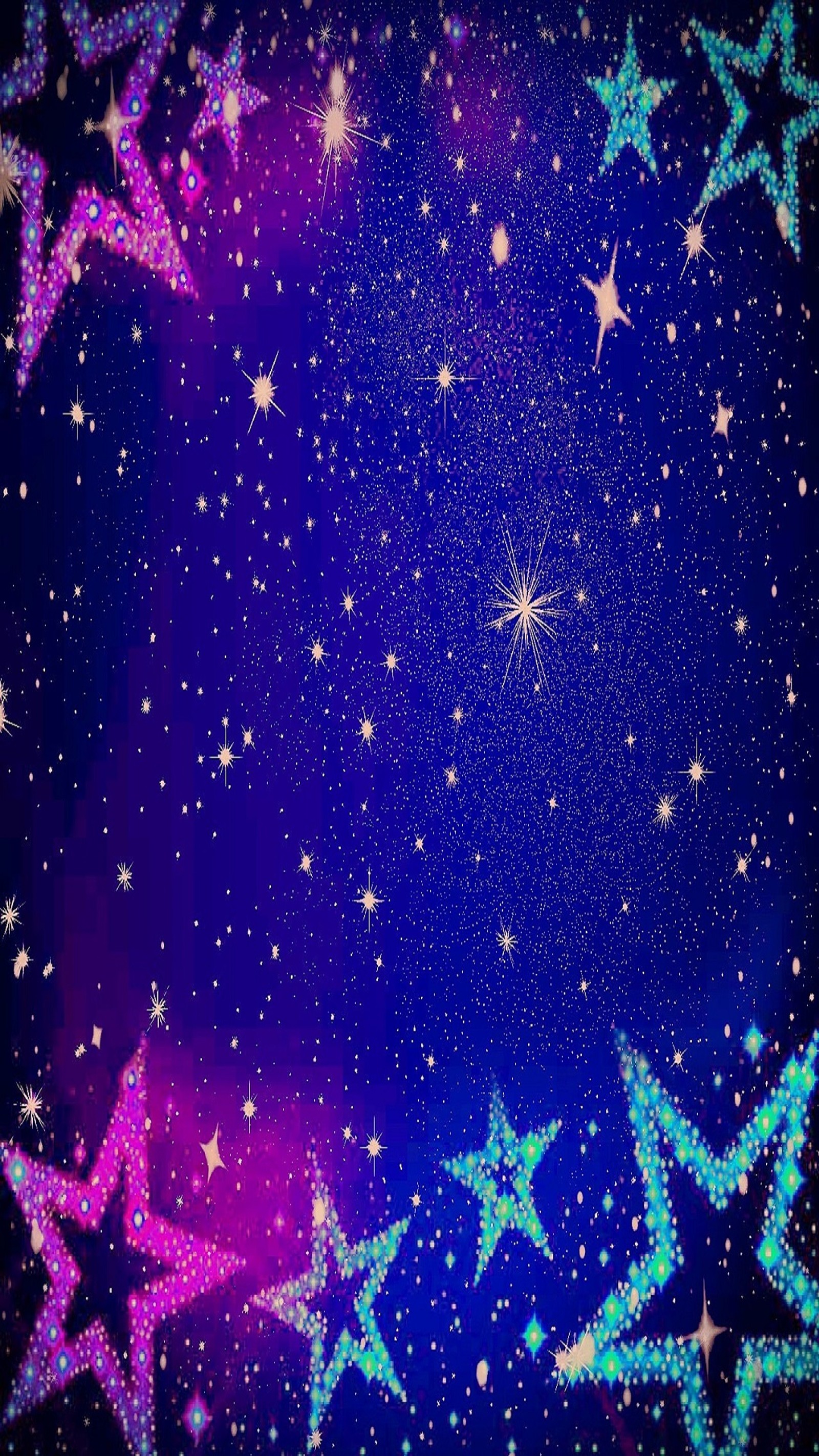 Estrelas no céu com um fundo azul e estrelas roxas e azuis (abstrato, colorido, estrelas)