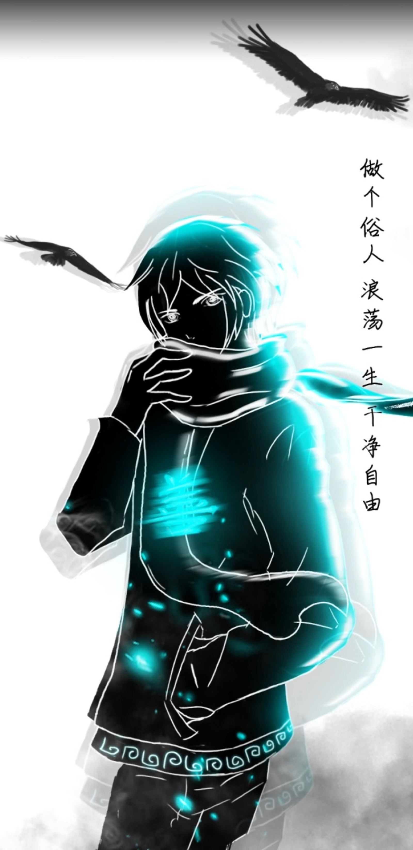 Anime character with a blue light in his hand and a bird flying overhead (anime, anime boy, blue, boy)