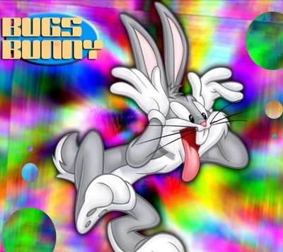 Bugs Bunny em um fundo vibrante e colorido.