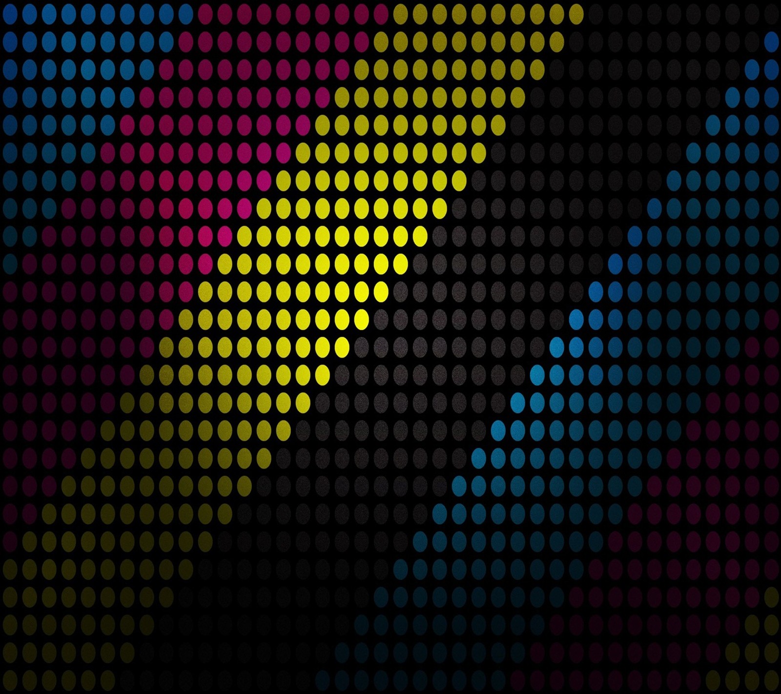 A close up of a colorful dot pattern on a black background (dark, designer)