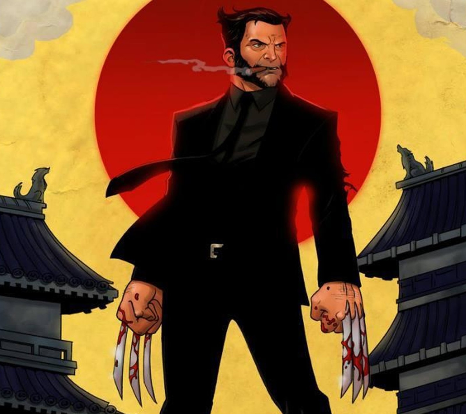 Wolverine junto al hombre que está al sol (caricatura, cómics, dibujado, hollywood, marvel)