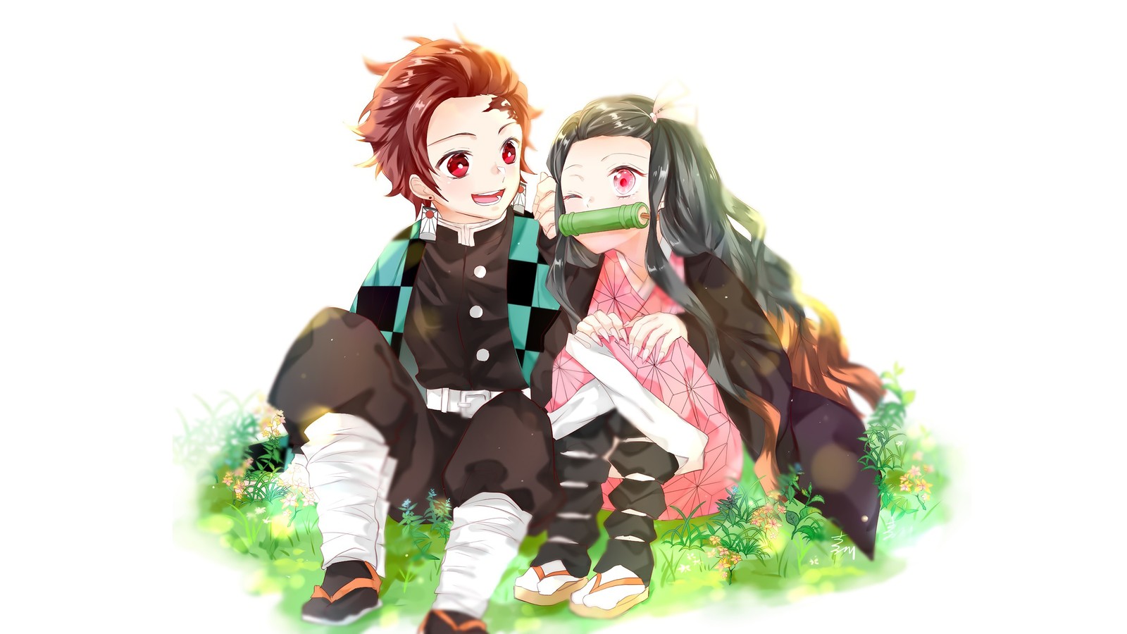 Скачать обои tanjirou kamado, nezuko kamado, kimetsu no yaiba, убийца демонов кимэцу но яиба, demon slayer kimetsu no yaiba