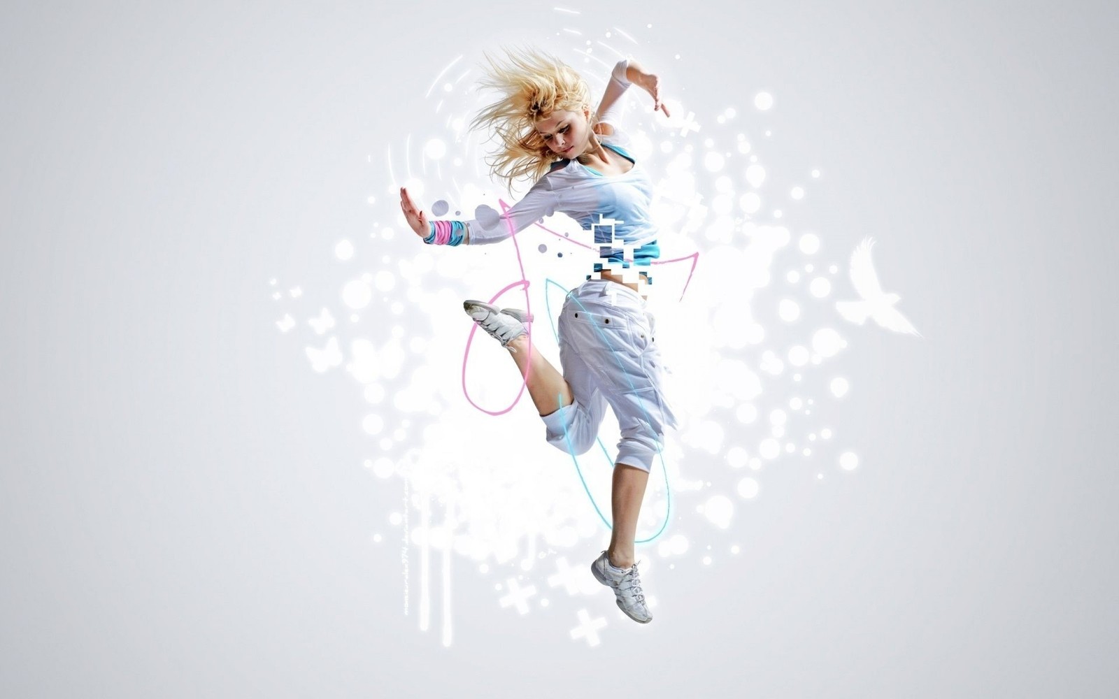 Arafed image of a woman jumping in the air with a jump rope (ballet, white, jumping, illustration, fun)