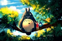 Mei and Totoro: A Whimsical Encounter in a Lush Forest