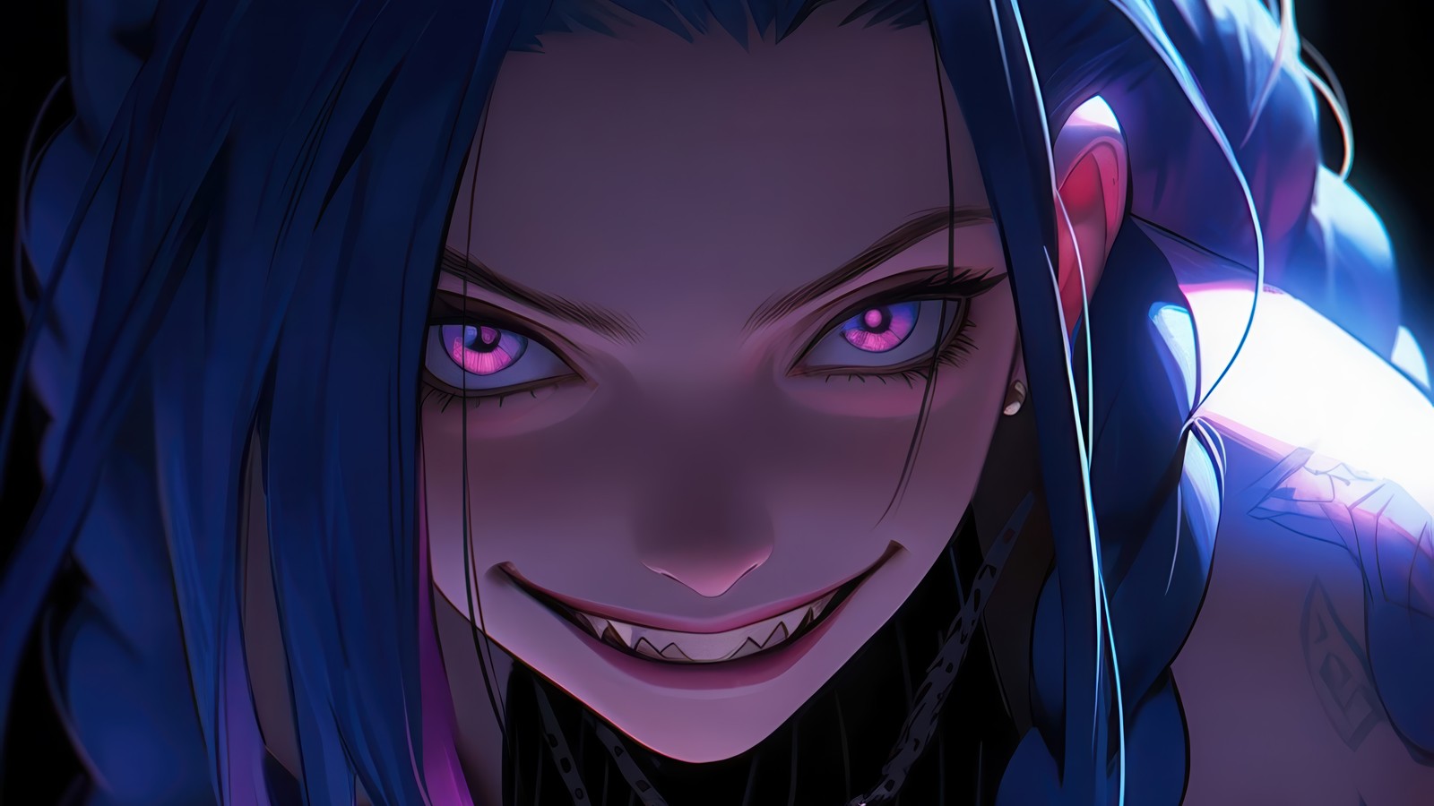 Baixar papel de parede jinx, sorriso, league of legends, jogo de vídeo, lol