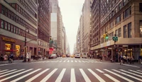 Busy Downtown Intersection in New York City