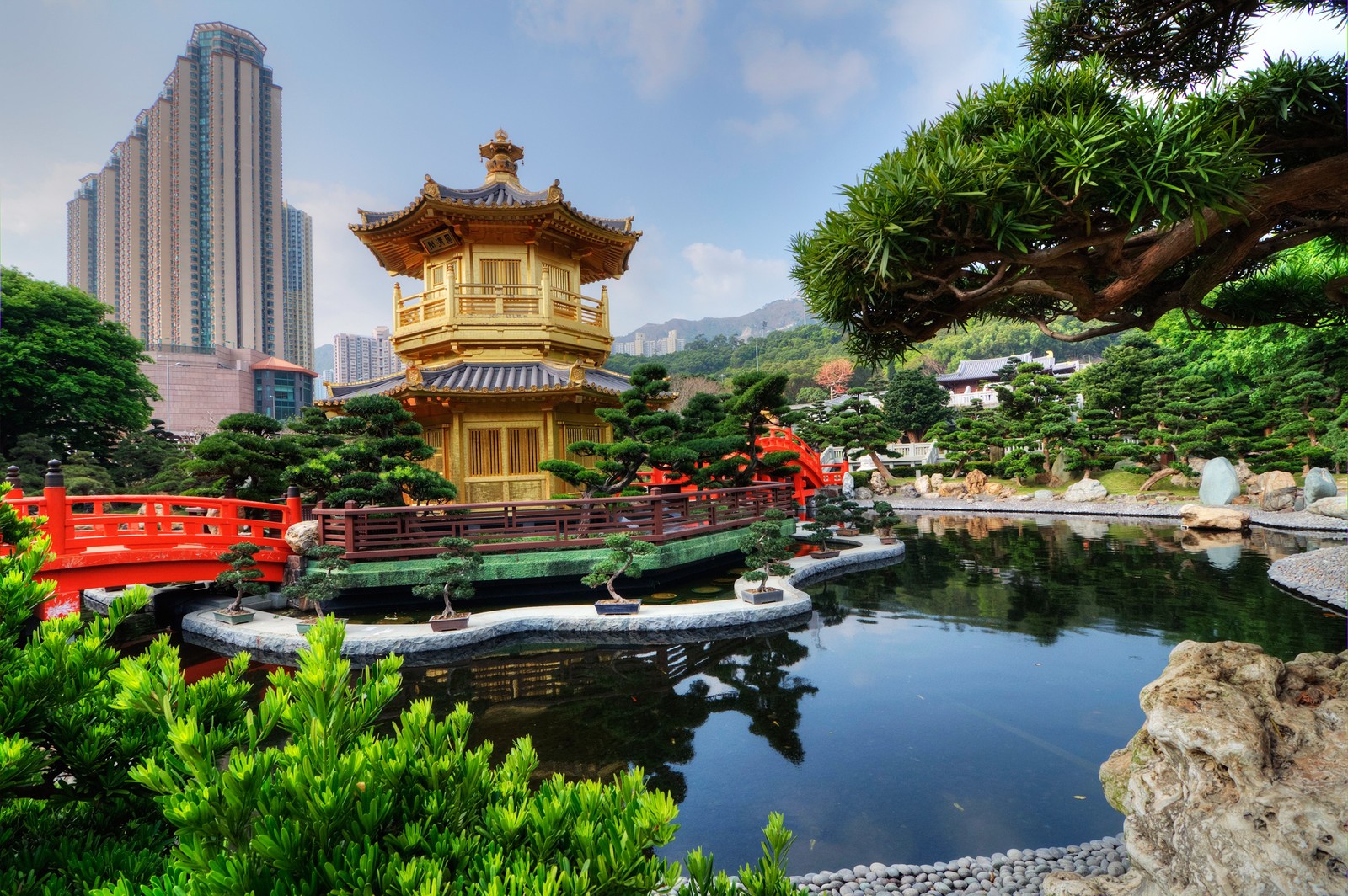 park, garden, chinese architecture, reflection, pagoda wallpaper