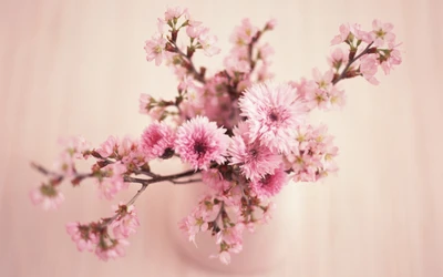 Delicate Pink Cherry Blossoms in a Serene Floral Arrangement