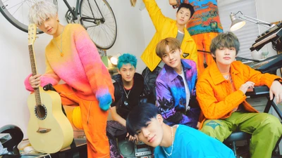 NCT Dream : Énergie vibrante et talent musical dans un cadre de studio coloré