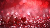 Glitzernde rote Herzen auf einem Bokeh-Hintergrund für die Liebe am Valentinstag