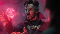 Doctor Strange conjuring magic in a vibrant scene from "Doctor Strange in the Multiverse of Madness" (2022).