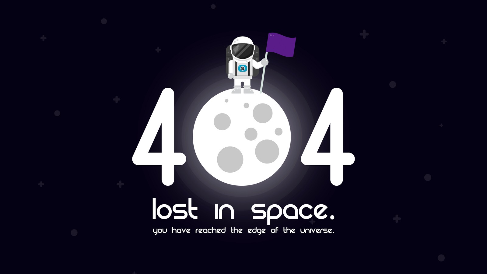 A close up of a person on a moon with a flag (lost in space, 404 error, astronaut, dark purple, dark background)