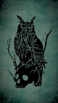 animal, bird, forest, owl, skull