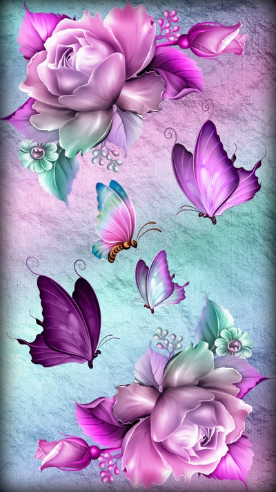 butterflies, colorful, design, nature, orchids