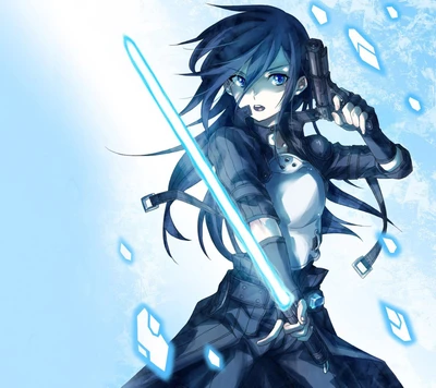 Kirito from Sword Art Online: Phantom Bullet wielding a glowing sword and gun, showcasing a dynamic action pose.