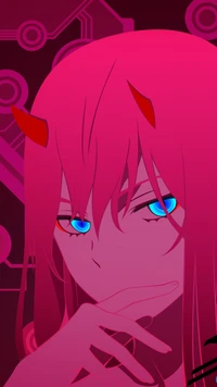 bleu, cher, yeux, franxx, fille