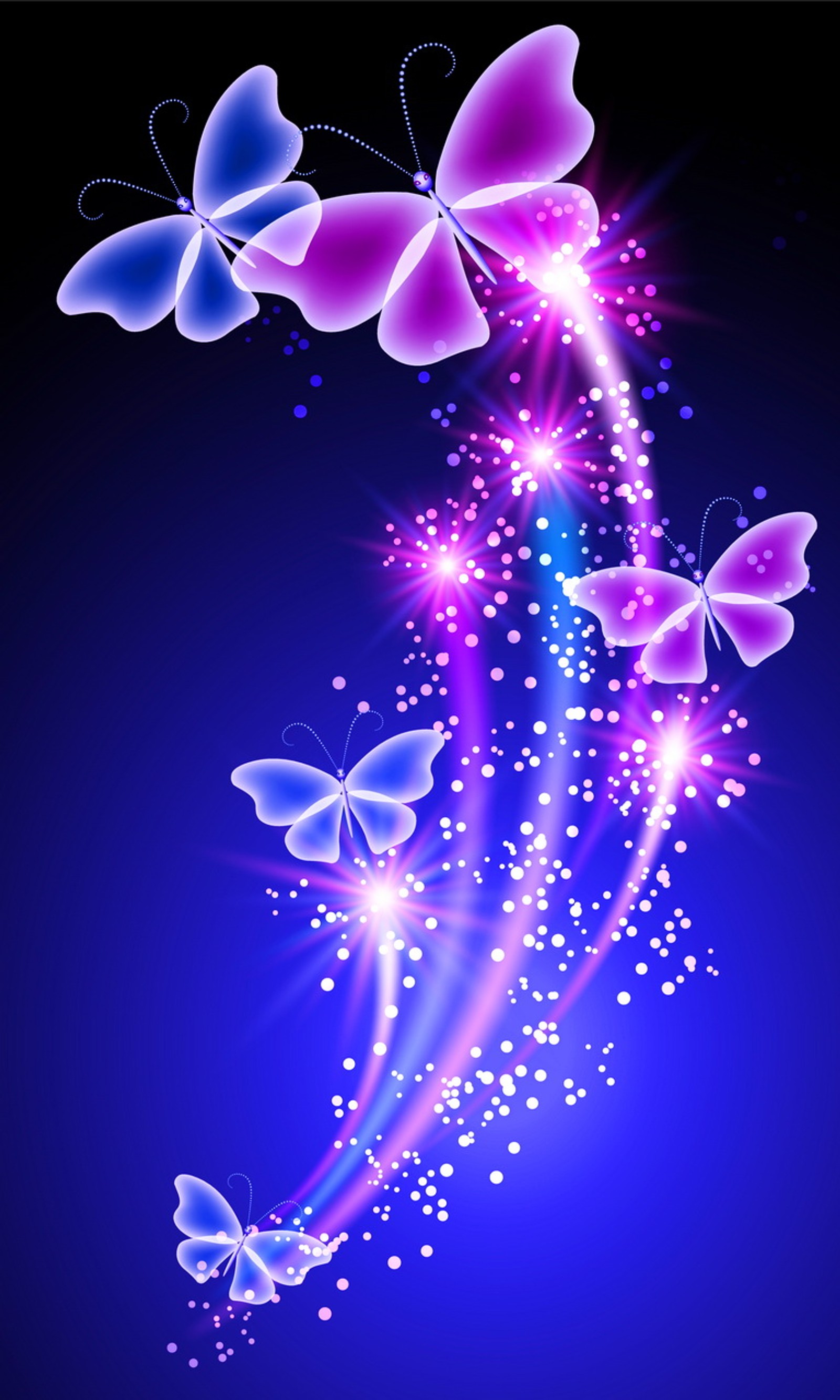 Butterflies flying in the air with sparkles and stars (abstract, blue pink, butterflies, colorful, vector)