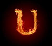 Flaming Letter U on Dark Background