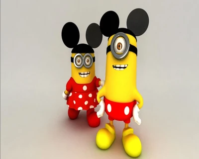 Personnages Minions déguisés en Mickey et Minnie Mouse