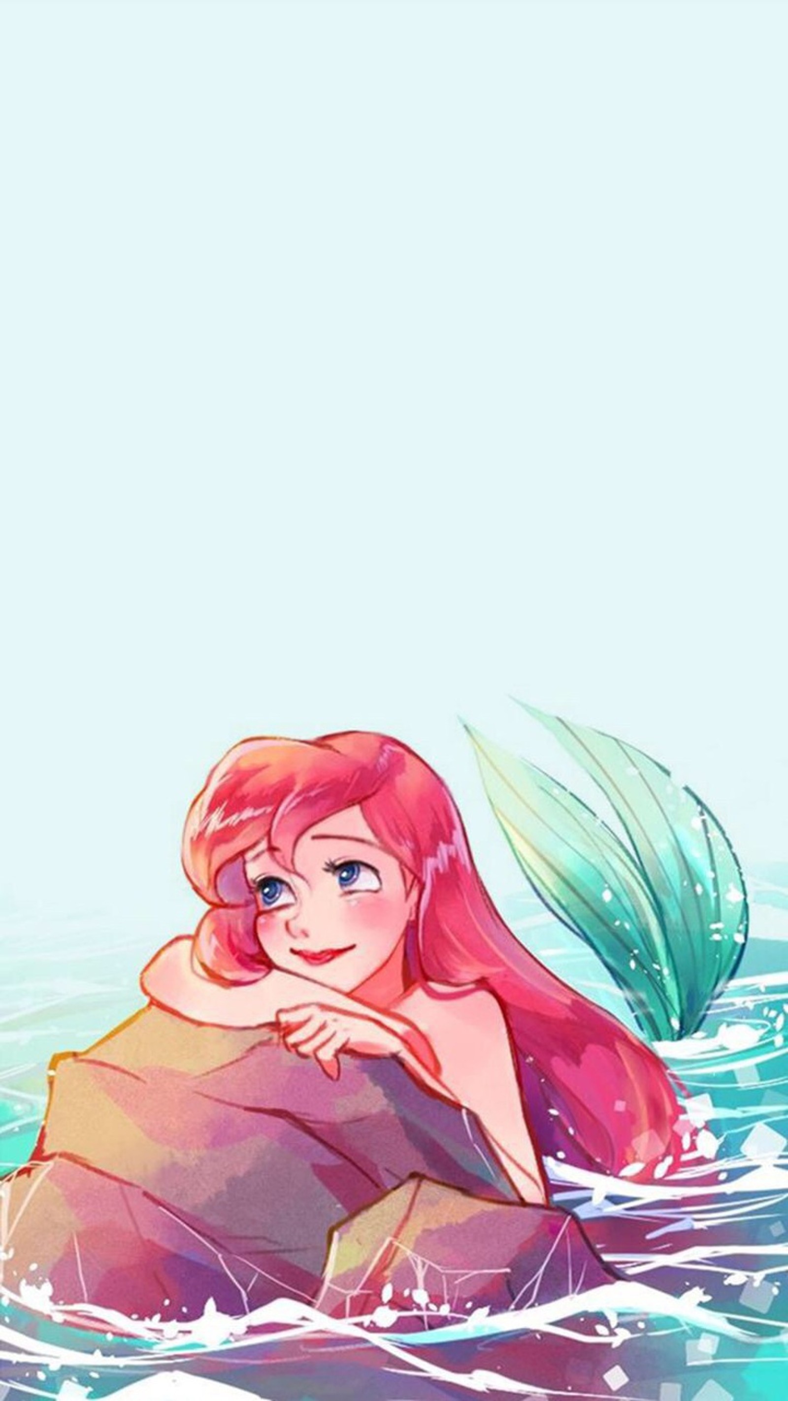 Uma sereia de cartoon deitada em uma rocha na água (amor, sereia, princesa, a pequena sereia, the little mermaid)