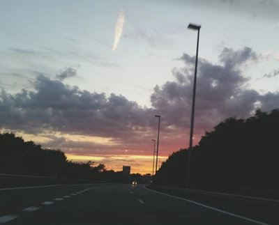 fahren, straße, himmel, sonnenuntergang, reisen