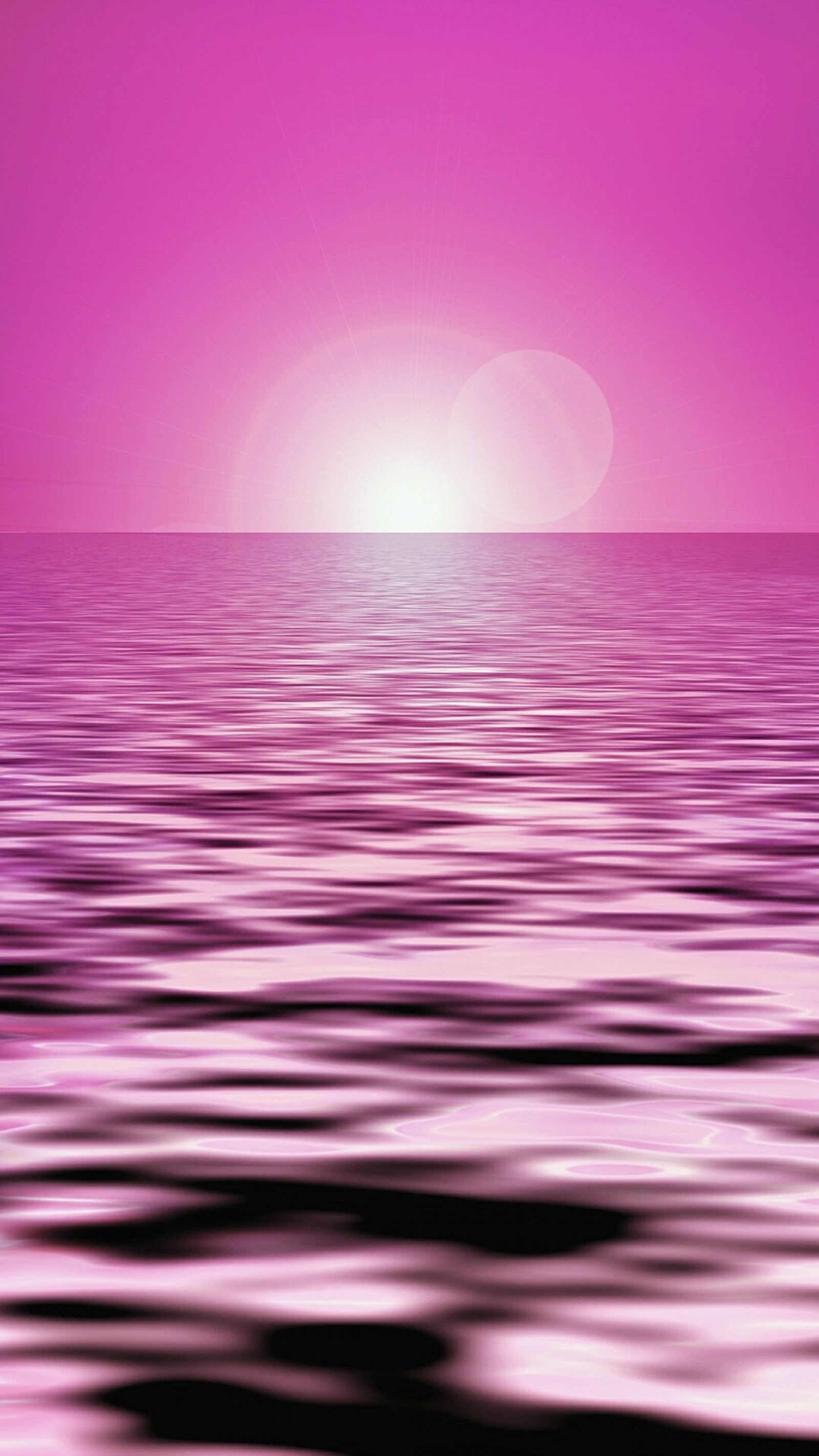 Purple sunset over the ocean with a pink sky and a pink sun (nature, pink, sea, sunrise)