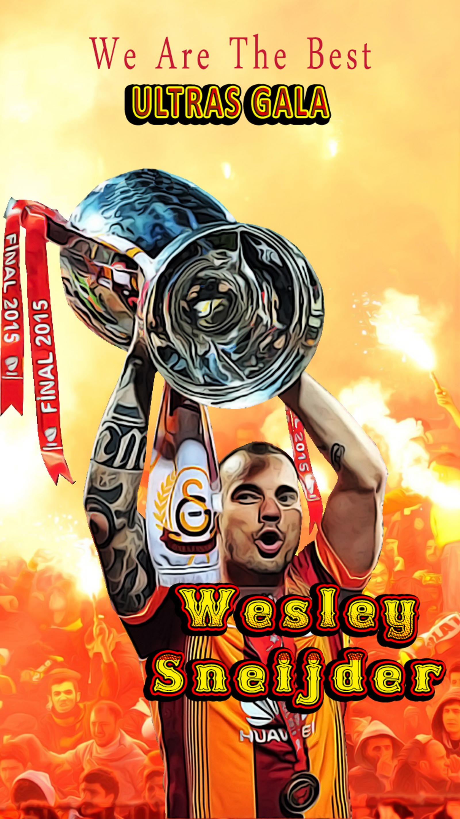 Ein mann hält einen pokal in seinen händen (champion, galatasaray, nur gs, only gs, sneijder)