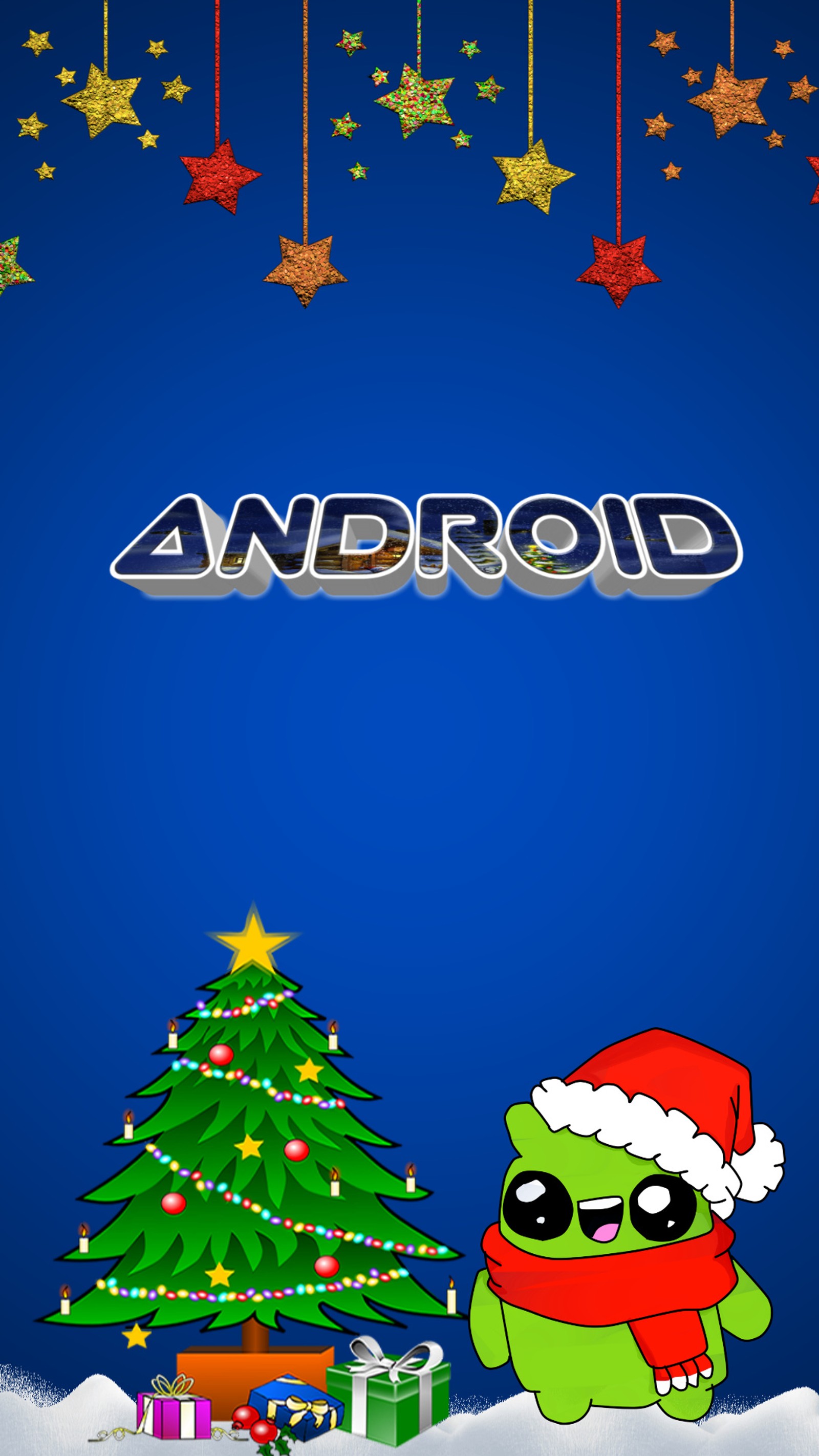 Android christmas wallpaper with a christmas tree and a santa hat (andr, android, androidnavideo, andy, google)