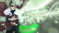 Yuno liberando sua magia com uma espada poderosa em Black Clover.