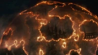 Explosive Magic: Hogwarts Under Siege in a Fiery Night Sky