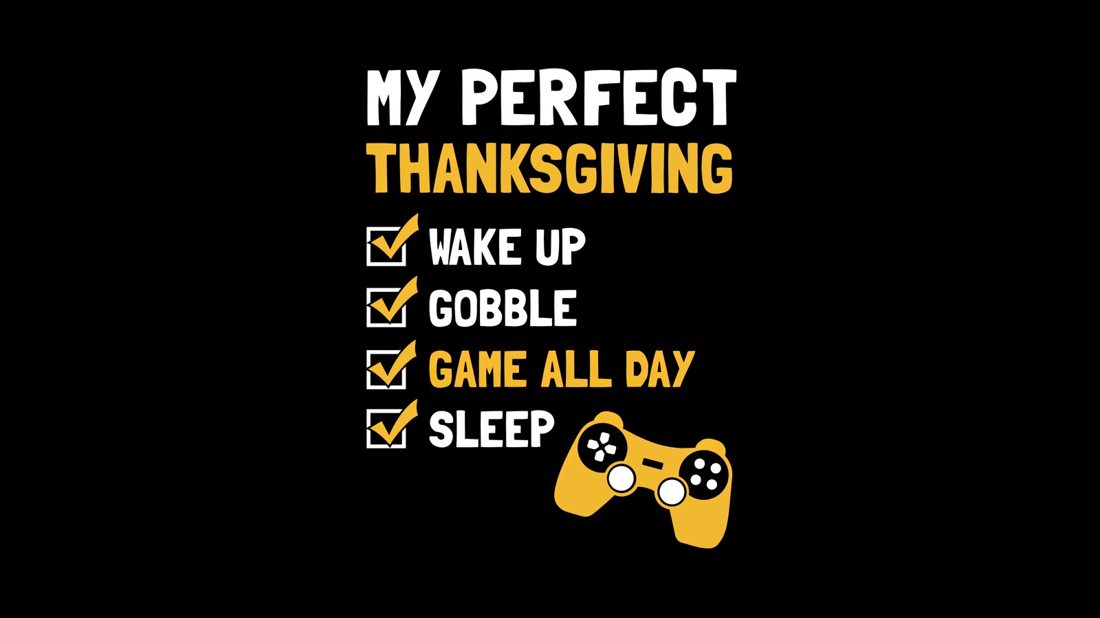 Un fond noir avec une manette de jeu vidéo et une citation (jour de thanksgiving, citations de joueurs, perfect thanksgiving, joystick, arrière plan noir)