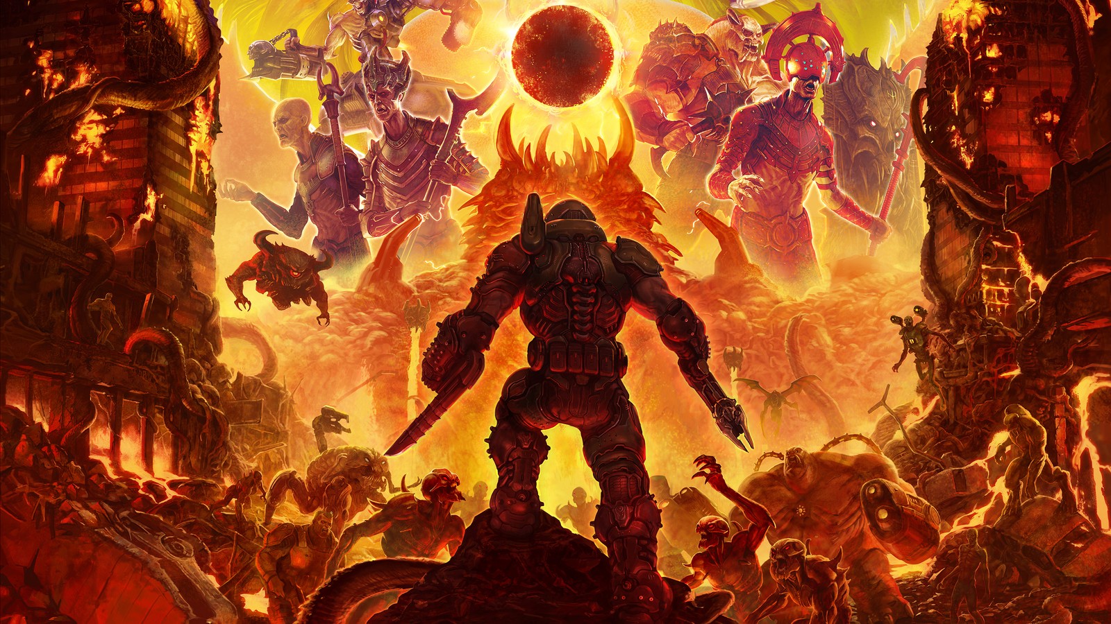 doom eternal, video game, doomguy, monster wallpaper