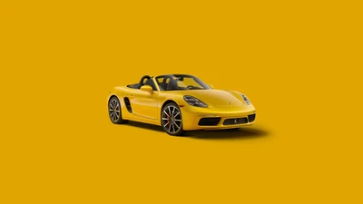 Porsche 718 Boxster amarillo vibrante contra un fondo amarillo audaz