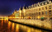 eiffel tower, night, landmark, reflection, waterway wallpaper