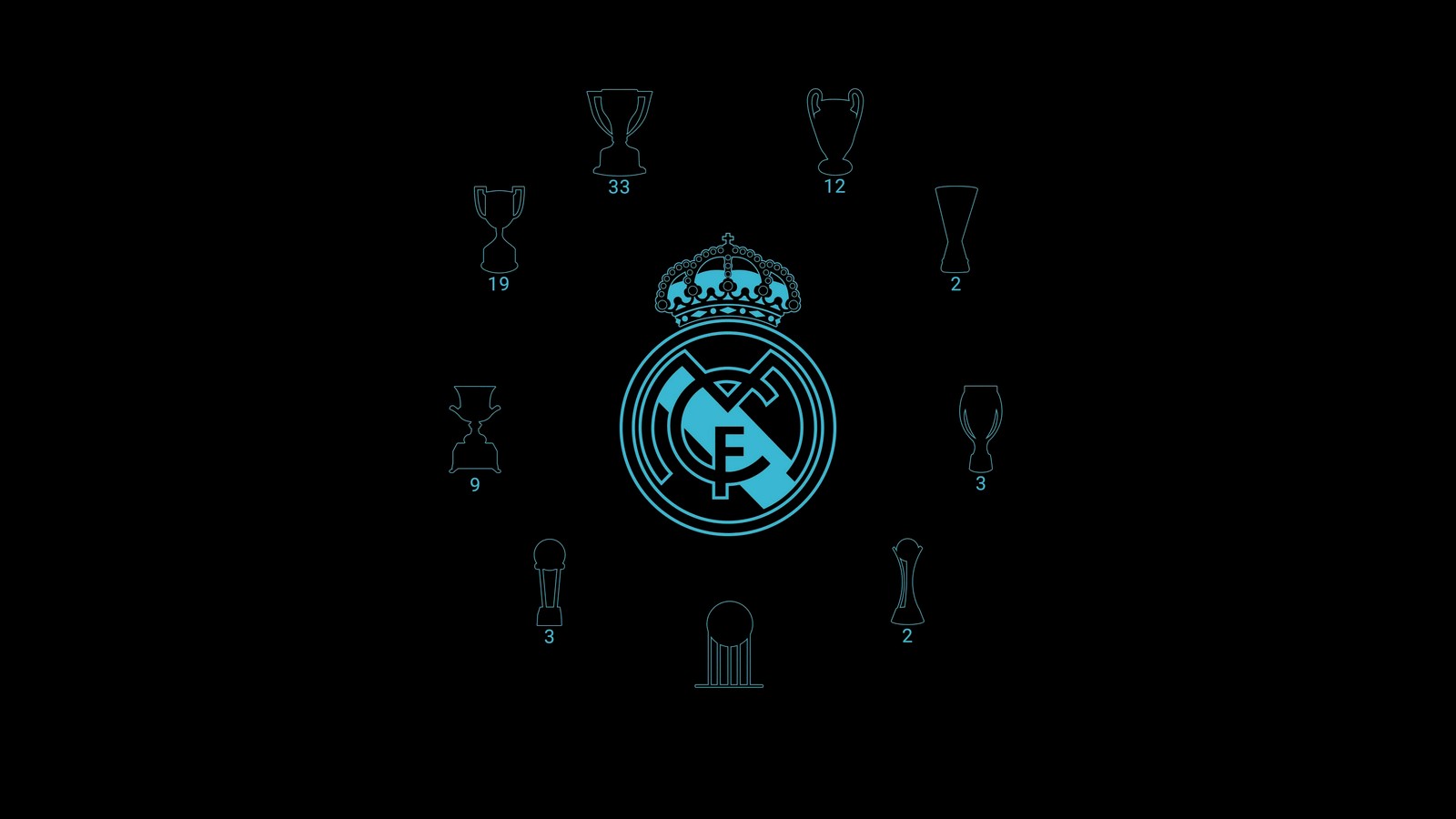 Téléchargez le fond d'écran real madrid cf, arrière plan noir, minimaliste, logo, espagnol