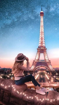 cidade, torre eiffel, frança, menina, férias