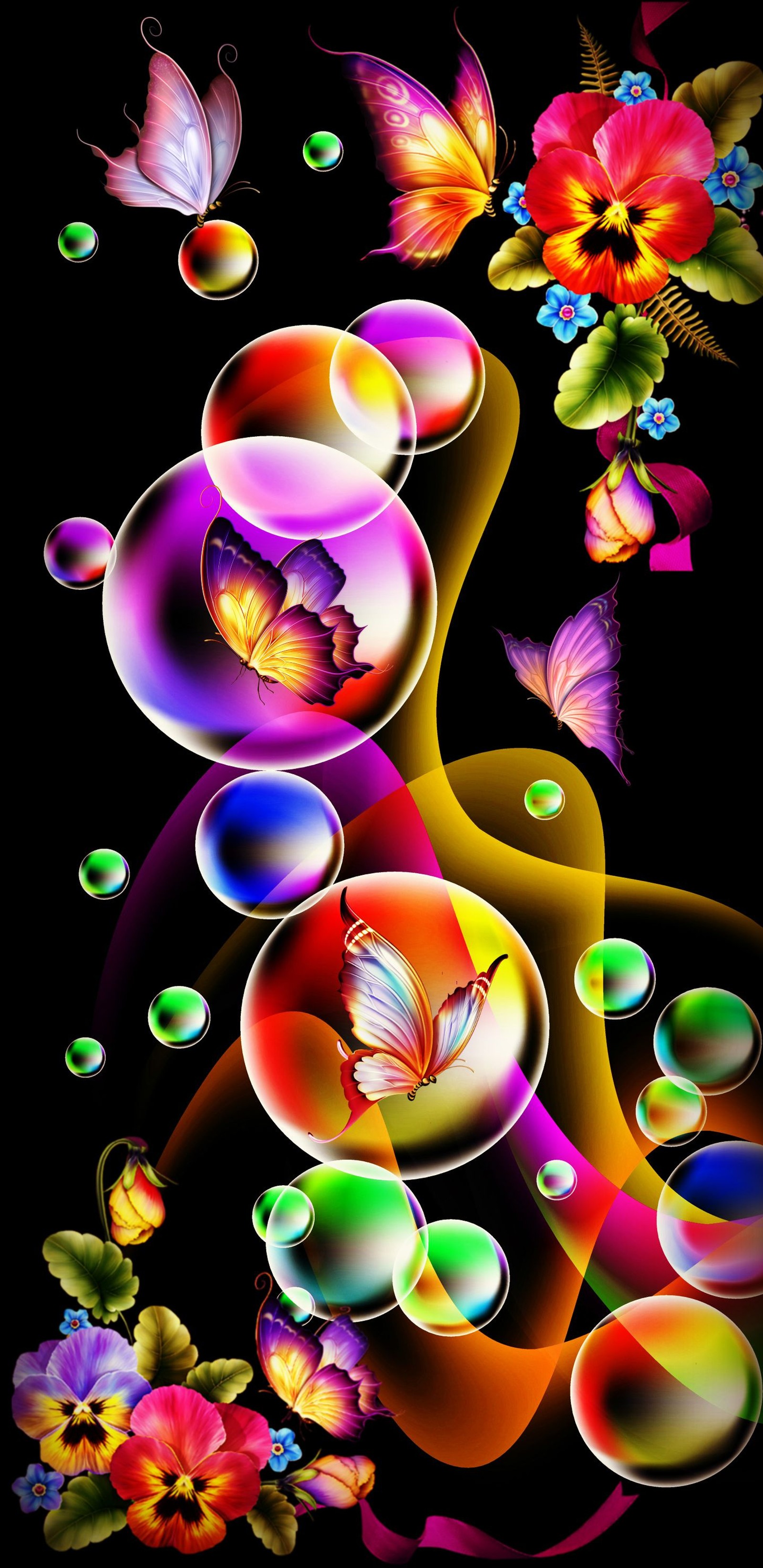 abstract, background, bubbles, butterfly, colours wallpaper