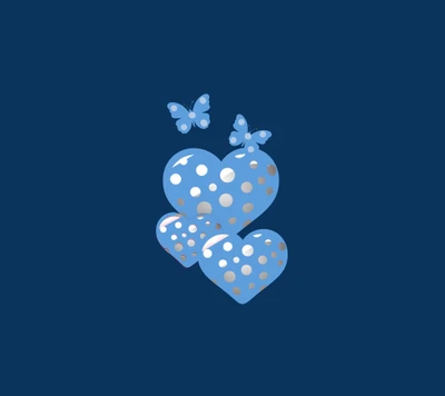 azul, mariposa, diseño, corazón