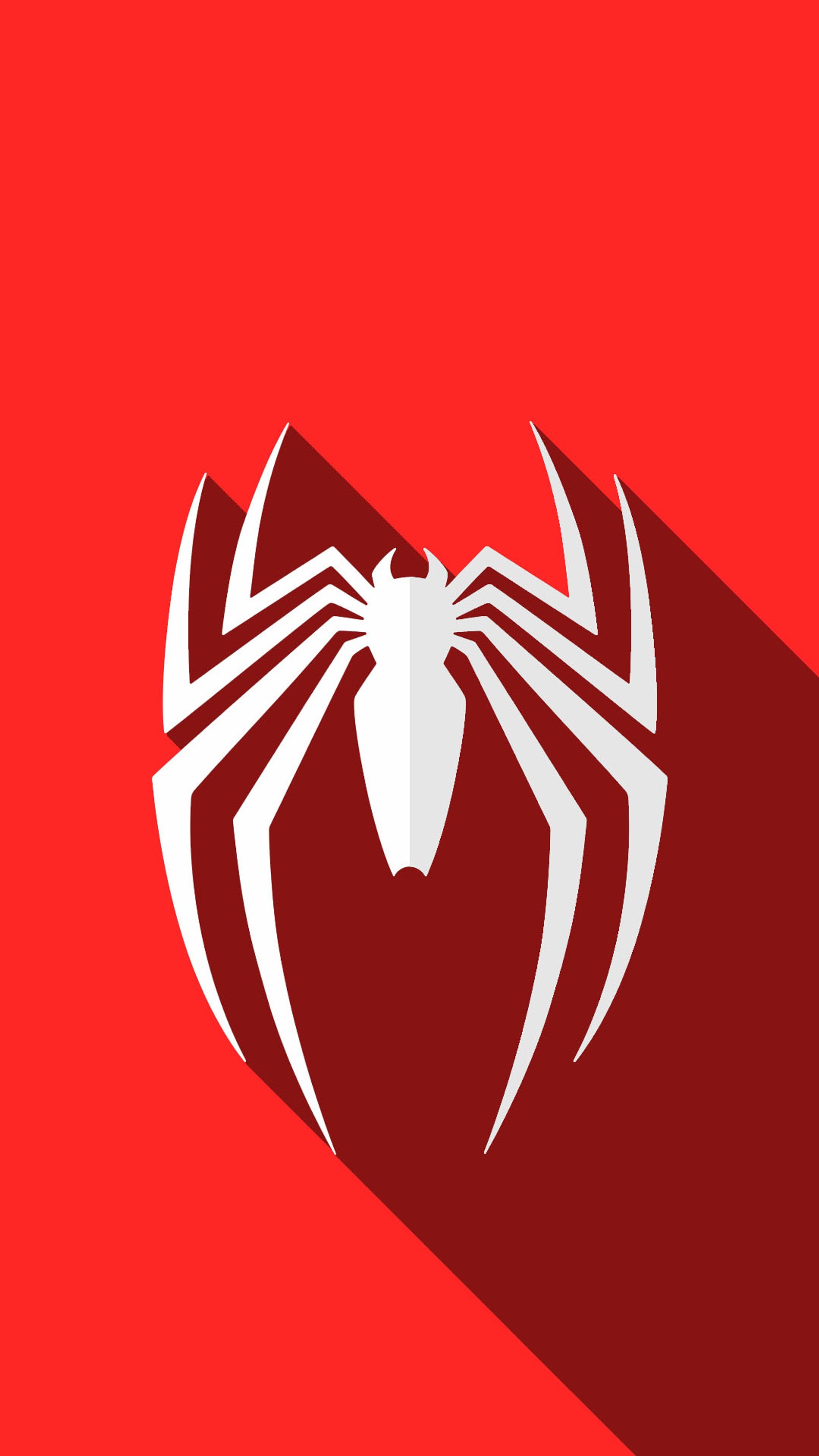 A red and white spider - man logo with a long shadow (game, marvel, ps4, spider man, spider man ps4)