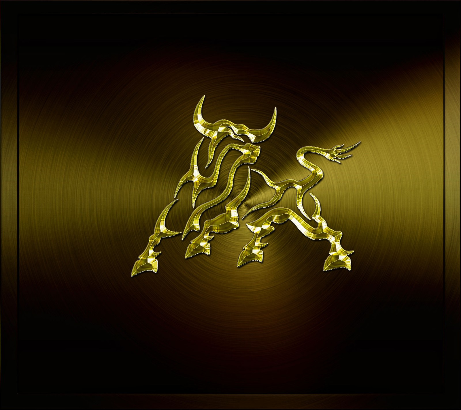 Gold bull on a black background with a gold background (gold, metal, saguaro)